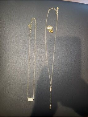 Kendra Scott Lot- Gold Necklace with White Stone Pendant, Lariat, Layerit clasp